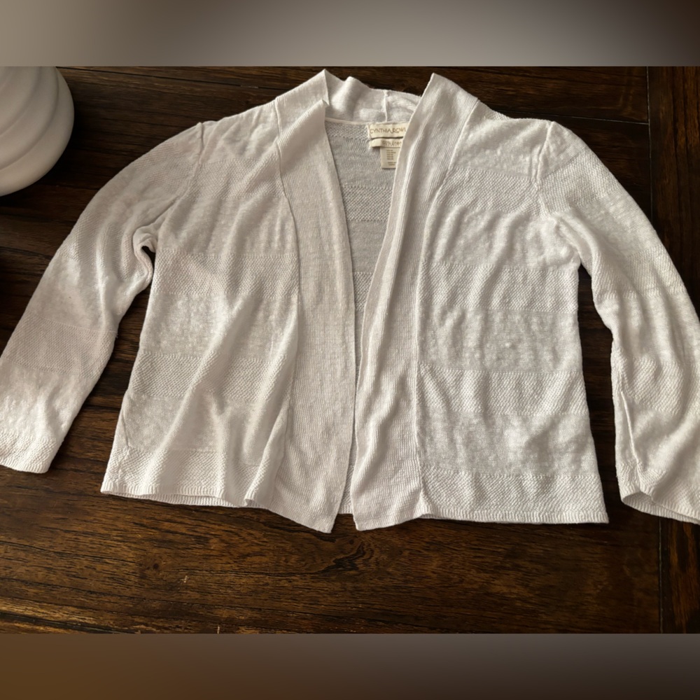 Cynthia Rowley Linen Open Front Cardigan Sweater White size M